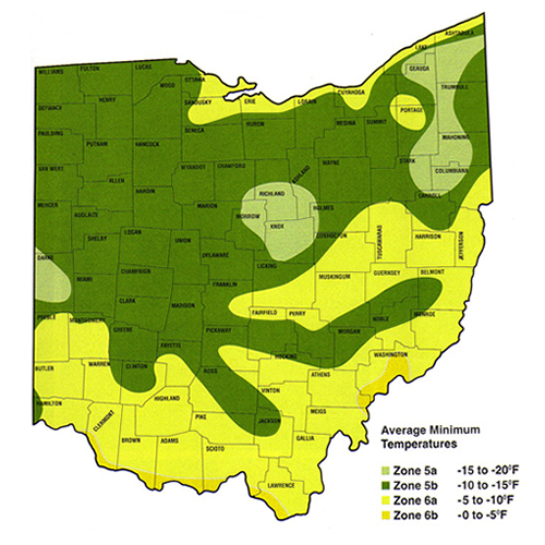 Ohio Plant Hardiness Zone Map